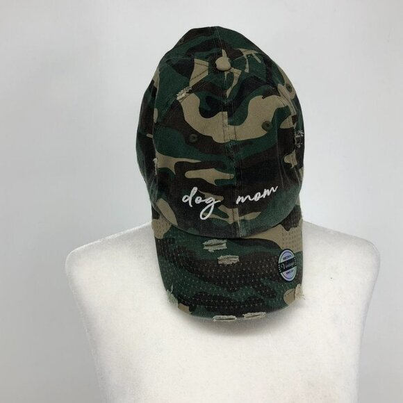 NWOT Green Kbethos Vintage  Distressed "Dog Mom" Camo Baseball Cap - Picture 3 of 10